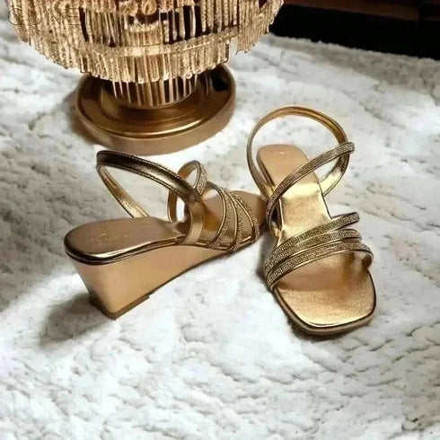 Womens Golden Glitter Wedges